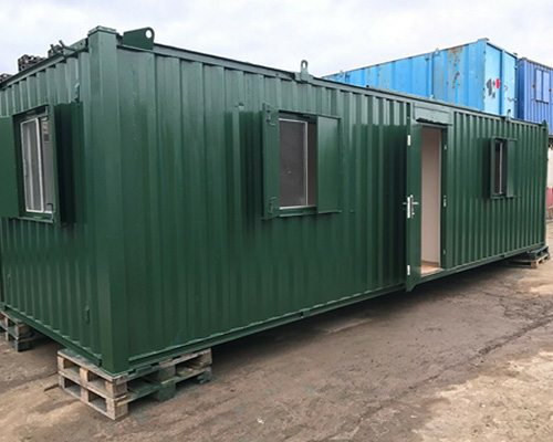 outside side view of the high security canteen converted shipping container