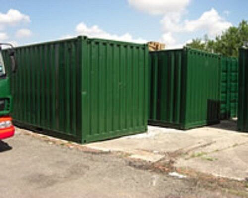 distance view of green storage container