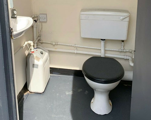 inside view of the toilet area in the canteen shipping container